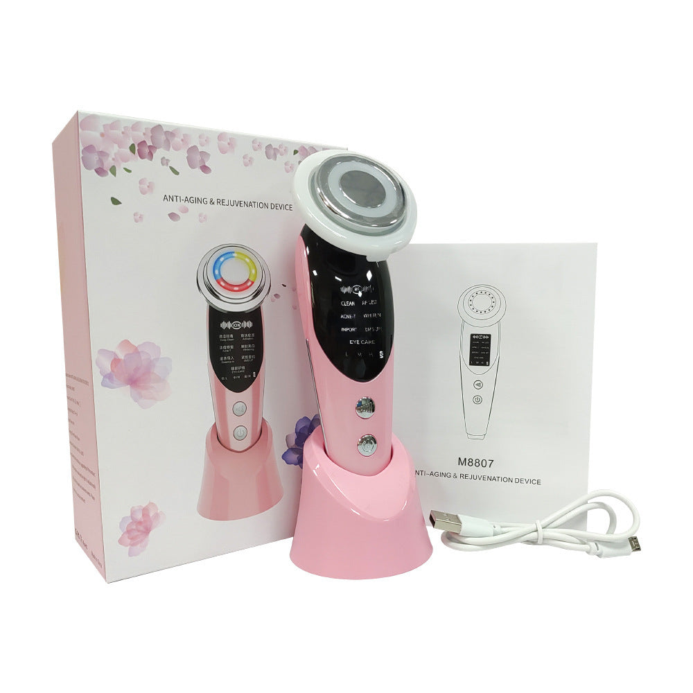 Appareil de massage facial 7 en 1, EMS, micro-courant, lumière colorée, vibration, LED, beauté, purificateur, soins de la peau, appareil de beauté