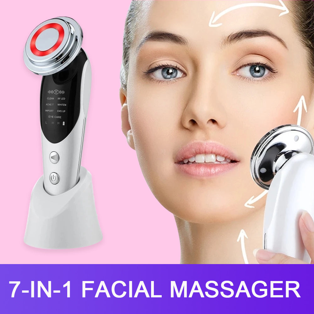 Appareil de massage facial 7 en 1, EMS, micro-courant, lumière colorée, vibration, LED, beauté, purificateur, soins de la peau, appareil de beauté