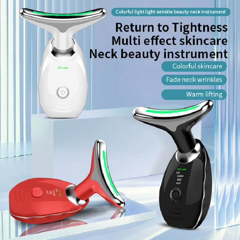 Dispositivo de belleza para cuello y rostro con terapia de fotones LED de colores, reafirmante de la piel, reducción de papada, antiarrugas, masajeador lifting.
