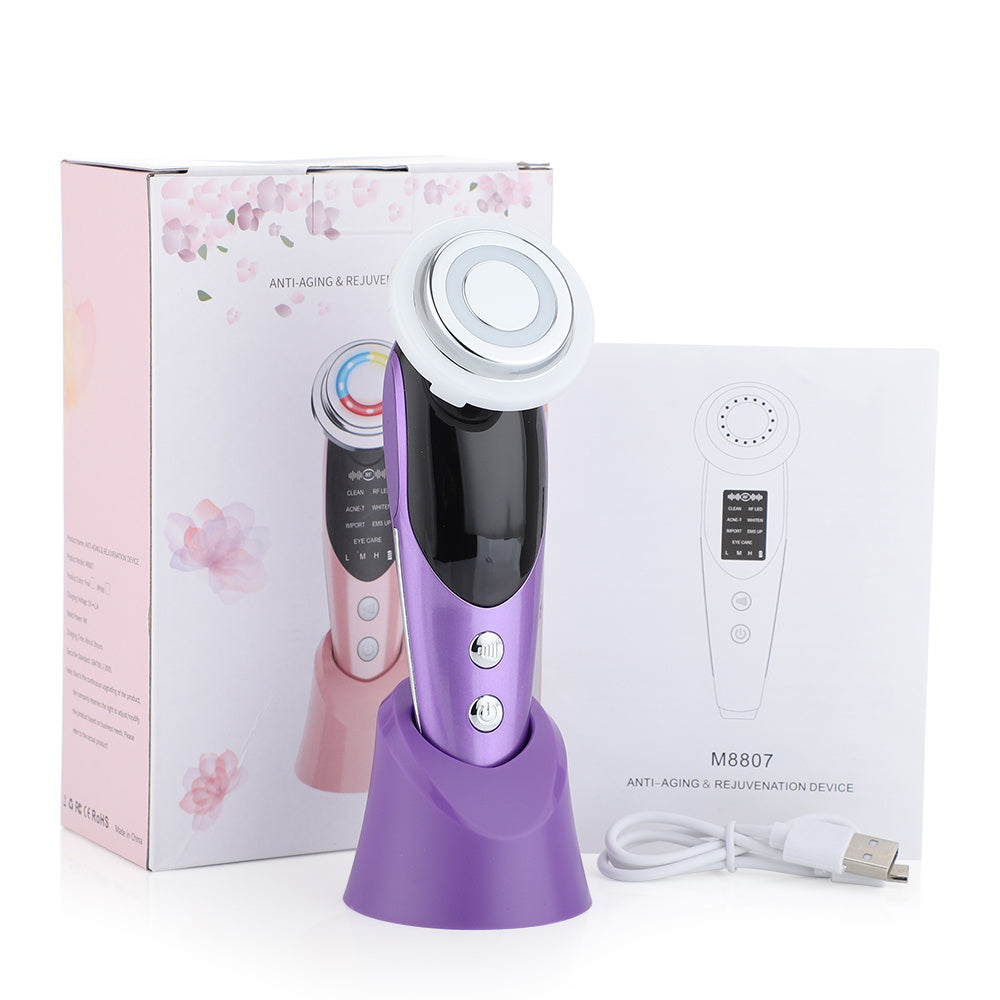 Appareil de massage facial 7 en 1, EMS, micro-courant, lumière colorée, vibration, LED, beauté, purificateur, soins de la peau, appareil de beauté
